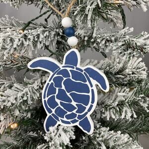 Christmas Ornament-Wooden Blue And White Turtle -The Bridge Collection-